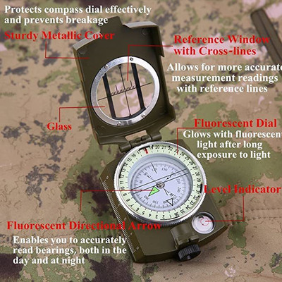 JMALL ™High Accuracy Metal Waterproof Military Compass Compass(Green)