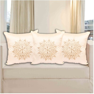 INDHOME LIFE Embroidered Cushions Cover(Pack of 3, 40 cm*40 cm, White)