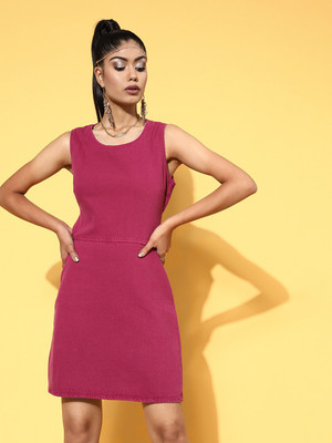 SASSAFRAS Women A-line Pink Above Knee/Mid Thigh Length Dress