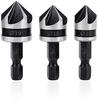 Mass Pro 3Pcs High Carbon Steel Countersink Bore Set Wood Plastic Chamfer Bit Round Countersink