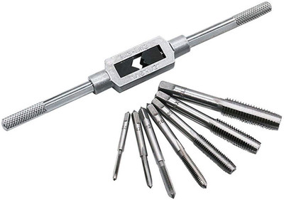 metrotools 8pcs Metric Thread Machine Taps Set, Hand Screw Thread Plug Taps M3 M4 M5 M6 M8 M10 M12 with Adjustable Tap Wrench 1/16-1/2''