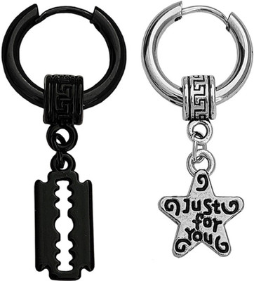 Shiv Jagdamba Razor Blade Dangle With Just For You Star Studs Hoop Earrings Metal Hoop Earring