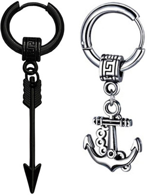 Shiv Jagdamba Stylish Arrowhead With Wheel Ship Anchor Dangle Earrings Metal Hoop Earring