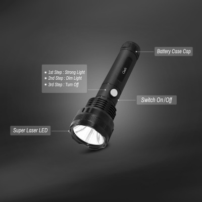Cinefx Rechargeable 2 Mode Torch Light Long Range Upto 500 Meter 8 Hour Battery Backup 8 hrs Torch Emergency Light(Black)