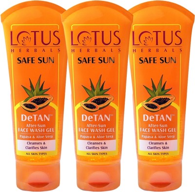 LOTUS HERBALS Safe Sun DeTAN  Gel ( Pack of 3 ) ( 100g * 3 ) Face Wash(300 g)