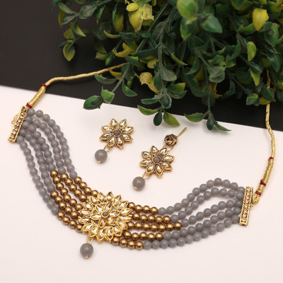Asl World Alloy Gold-plated Grey Jewellery Set(Pack of 1)
