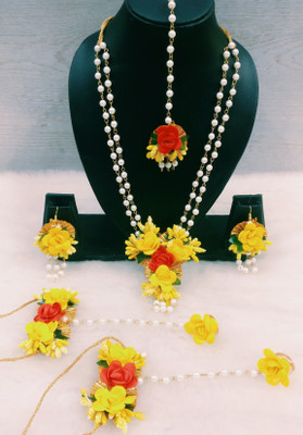 kalp creations Fabric Red, Yellow, White Jewellery Set(Pack of 1)