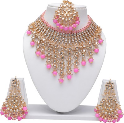 Swarajshop Alloy Gold-plated Pink Jewellery Set(Pack of 1)