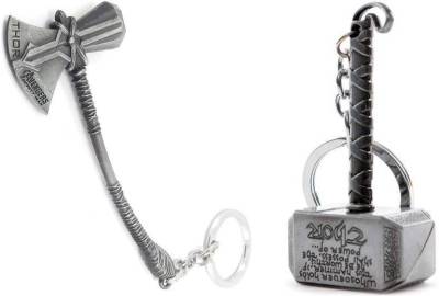 Mistazzo Silver Thor Axe-Hammer &amp; Mjolnir- Hammer Stormbreaker Key Case (Set Of 2) Key Chain