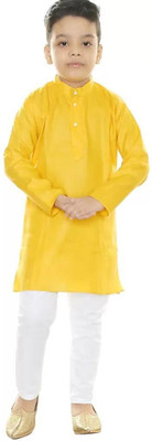 FMSE Boys Festive & Party Kurta and Pyjama Set(Yellow Pack of 1)