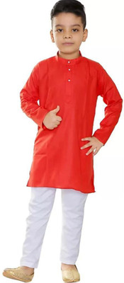 FMSE Boys Festive & Party Kurta and Pyjama Set(Red Pack of 1)