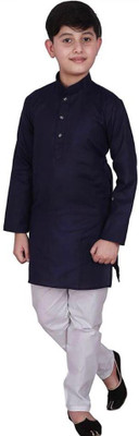 FMSE Boys Festive & Party Kurta and Pyjama Set(Blue Pack of 1)