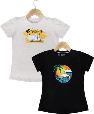 skifer Girls Printed Cotton Blend T Shirt(Multicolor, Pack of 2)