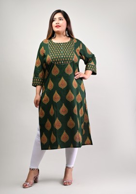 Swasti Women Printed Straight Kurta(Green)