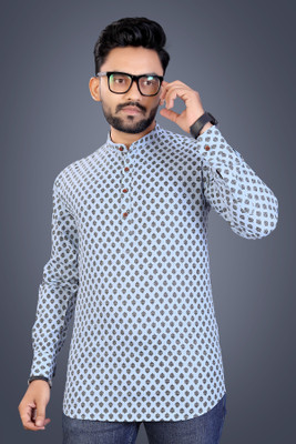 PARALLEL TIMES Men Printed Straight Kurta(Light Blue)