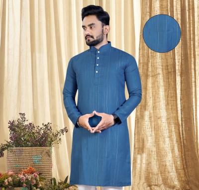 Zoster Men Embellished Straight Kurta(Blue)