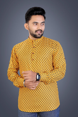 PARALLEL TIMES Men Printed Straight Kurta(Yellow)