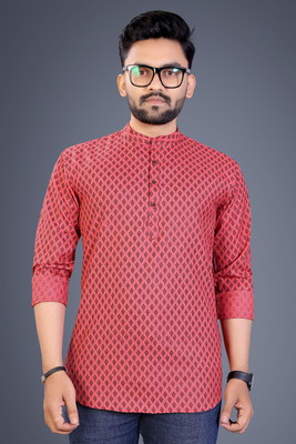 PARALLEL TIMES Men Printed Straight Kurta(Red)