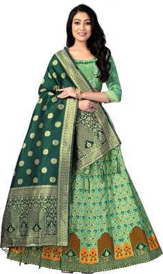 DISHWA Self Design Semi Stitched Lehenga Choli(Light Green, Green)