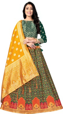 DISHWA Self Design Semi Stitched Lehenga Choli(Green, Yellow)