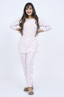 Well style Women Printed Red Top & Pyjama Set
