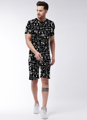 K LOUCHE Men Printed Multicolor Top & Shorts Set