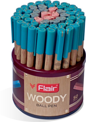 FLAIR Woody 0.7 mm Stand | Attractive Woody Design | Smooth Ink Flow System Ball Pen(Pack of 50, Ink Color - Blue, Black, Red)