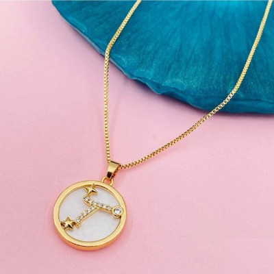 ZIVOM Letter Alphabet Initial T Gold-plated Cubic Zirconia Copper Pendant Set