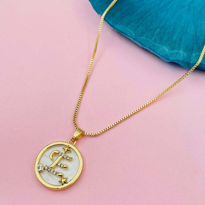 ZIVOM Letter Alphabet Initial E Gold-plated Cubic Zirconia Copper Pendant Set