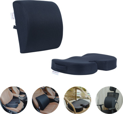 Rise & Shine Coccyx Orthopaedic Seat & Back Cushion - Combo Memory Foam Solid Lumbar Pillow Pack of 1(Black)