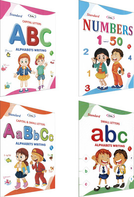 Writing Books, Alphabet Writing, 1-50 Numbers, Capital & Small Letters Pack Of-04(Paperback, Esha)