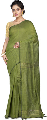 SLAGHA Striped Handloom Cotton Blend Saree(Green)