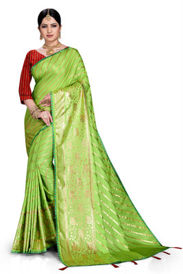 jayant creation Striped Bollywood Silk Blend Saree(Light Green)