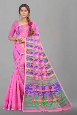 RHONNIUM Woven Banarasi Jacquard, Cotton Silk Saree(Pink)
