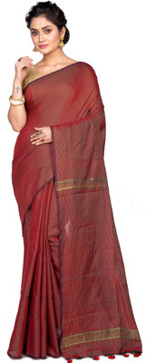 SLAGHA Striped Handloom Cotton Blend Saree(Maroon)