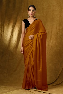 DIVYASHAKTI FASHION Solid/Plain Bollywood Satin Saree(Mustard)