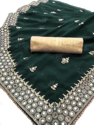 SSP TEX Embroidered Bollywood Georgette Saree(Dark Green)