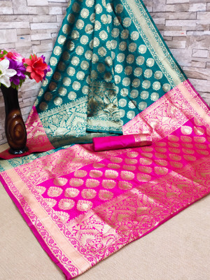 Vedant Vastram Self Design Banarasi Silk Blend Saree(Green)