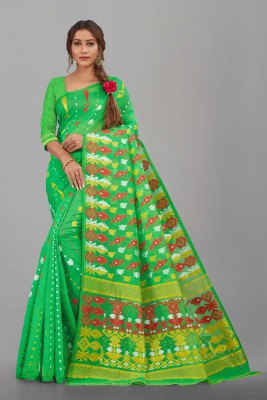 redmart88 Printed Jamdani Cotton Silk Saree(Green)