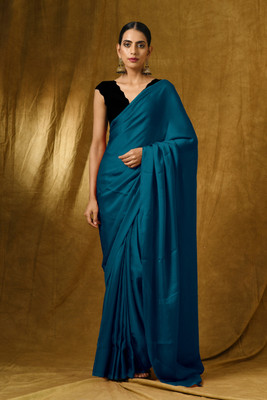 DIVYASHAKTI FASHION Solid/Plain Bollywood Satin Saree(Blue)