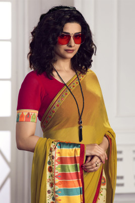 vairagee Printed Bollywood Georgette Saree(Yellow)