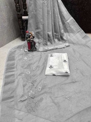 Vleez Embroidered Bollywood Chanderi Saree(Grey)