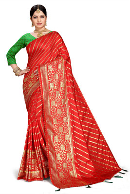 jayant creation Striped Bollywood Silk Blend Saree(Red)