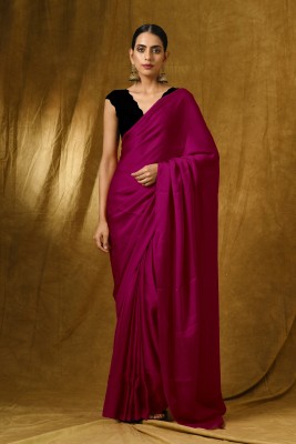 Parmila Fashion Solid/Plain Bollywood Satin Saree(Pink)