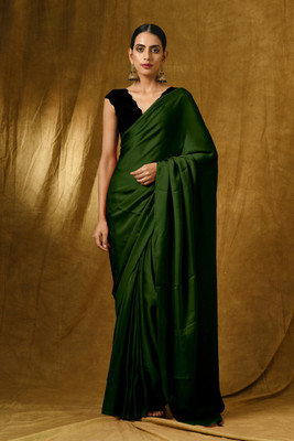 DIVYASHAKTI FASHION Solid/Plain Bollywood Satin Saree(Dark Green)