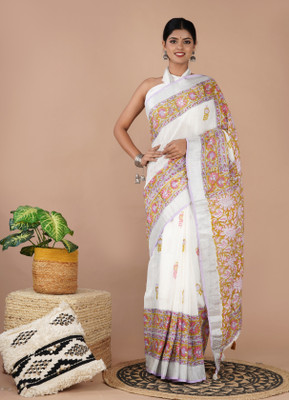 SHIVANYA HANDICRAFTS Printed Bollywood Cotton Linen Saree(Multicolor)