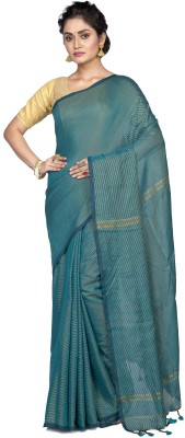 Bong ButiQ Striped Bollywood Handloom Cotton Blend Saree(Blue)