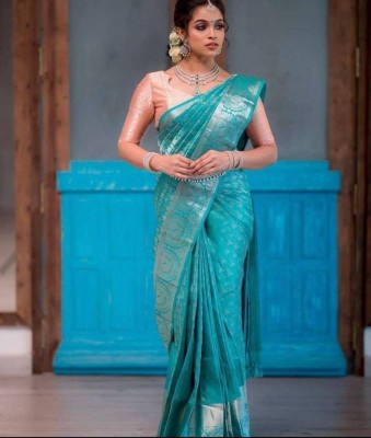 Alinea Woven Banarasi Silk Blend Saree(Light Blue)