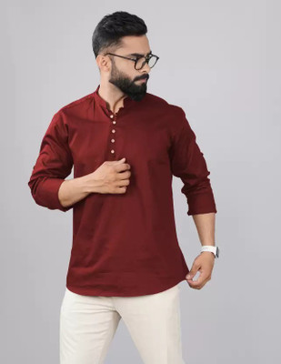 SHOPPYBUCKET Men Solid Straight Kurta(Maroon)