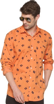 YHA Men Printed Casual Orange Shirt